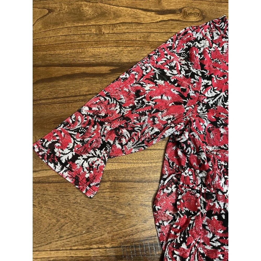 Catherines Top Blouse Tunic Red Black White Size 2x Paisley Floral Leaf - Picture 4 of 8